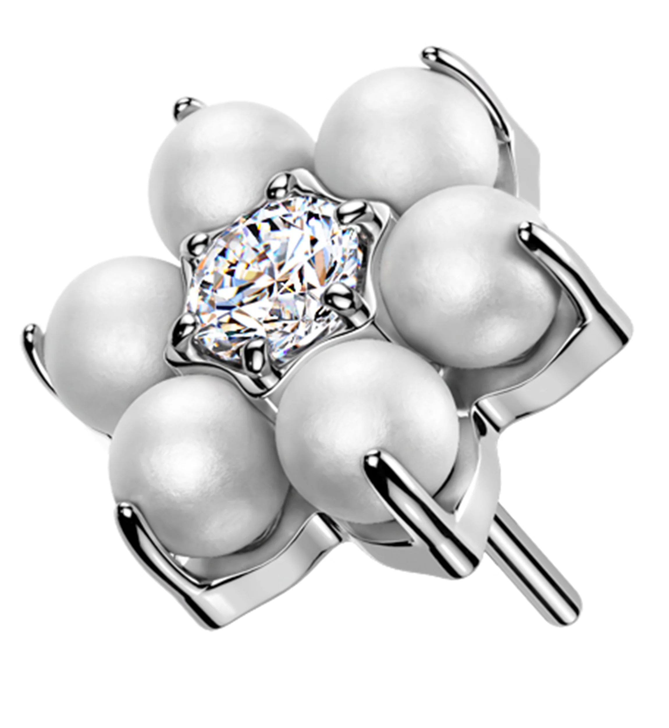 Pearl Flower Clear CZ Titanium Threadless Top