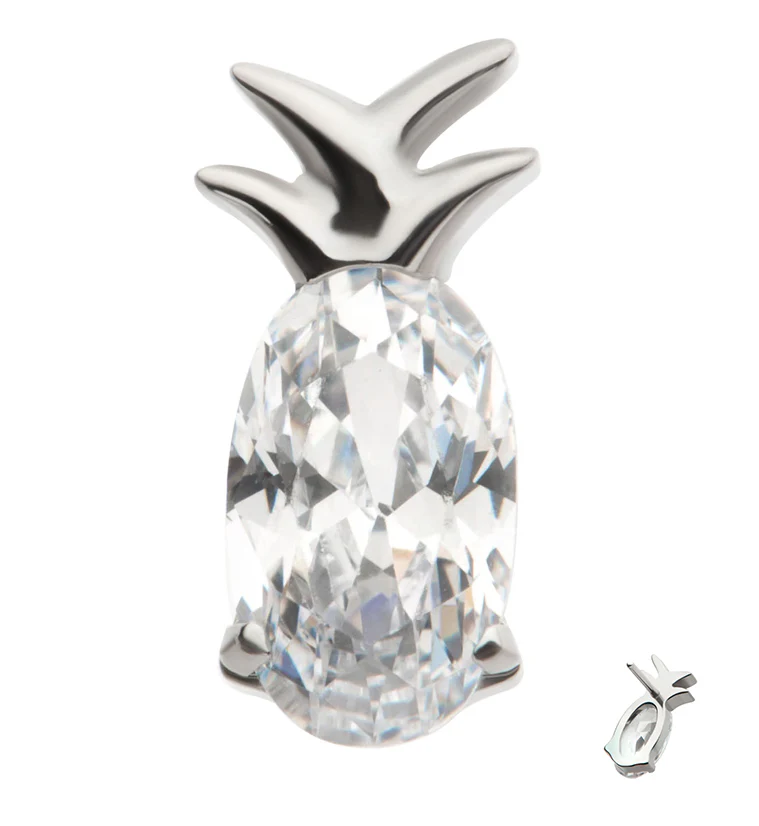 Pineapple Clear CZ Threadless Titanium Top