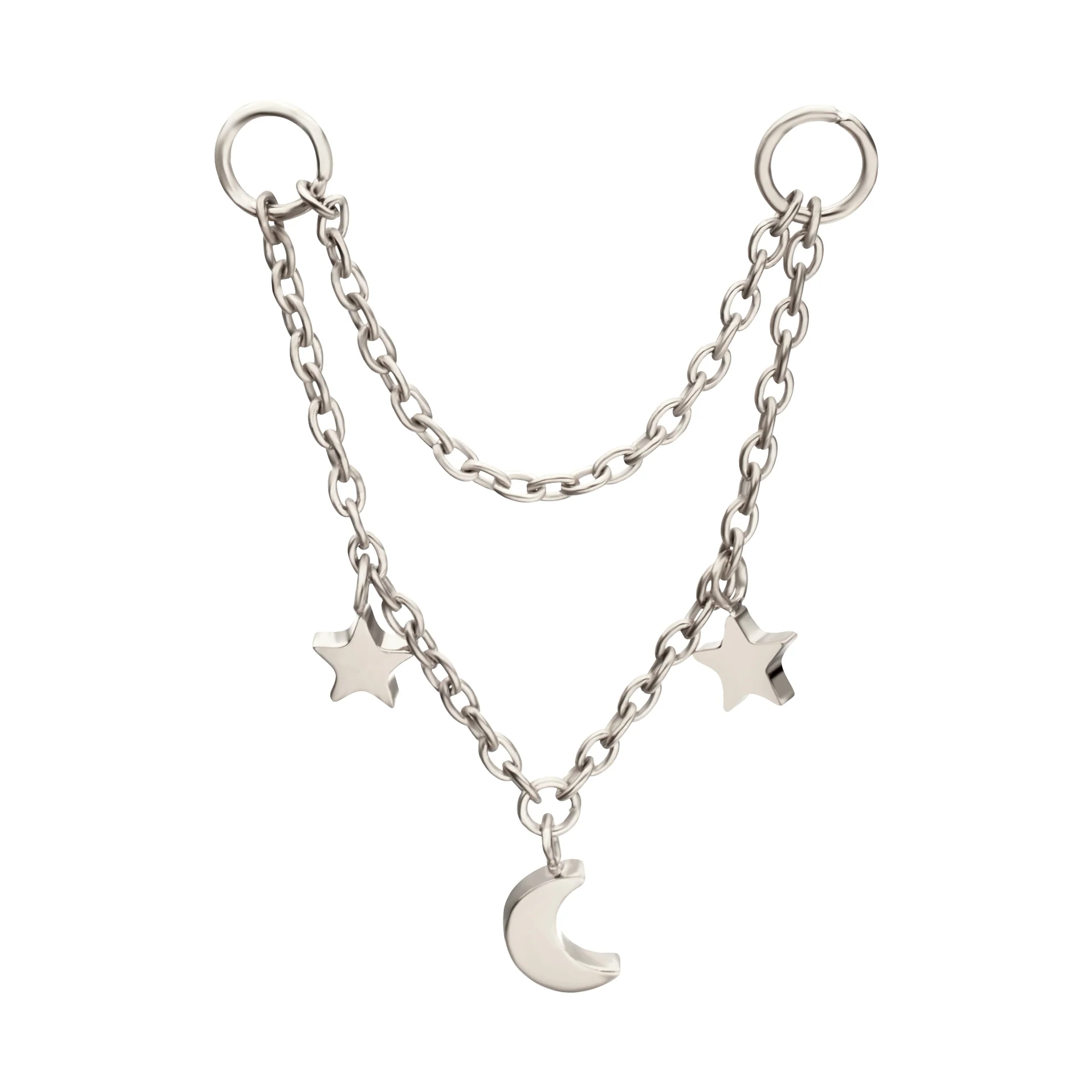 Platinum PVD Celestial Dangle Titanium Double Connecting Piercing Chain