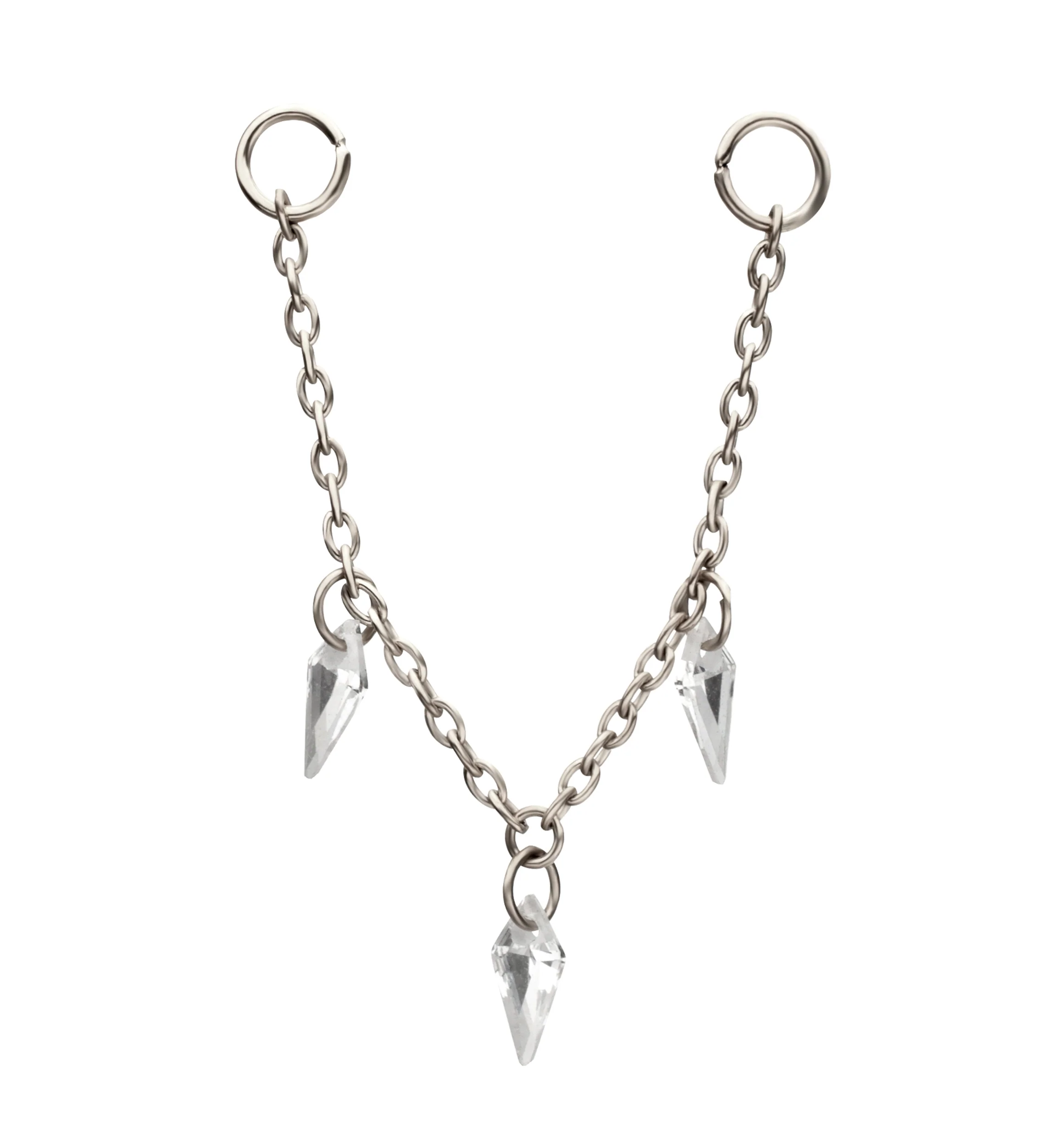 Platinum PVD Dart CZ Dangle Titanium Connecting Piercing Chain