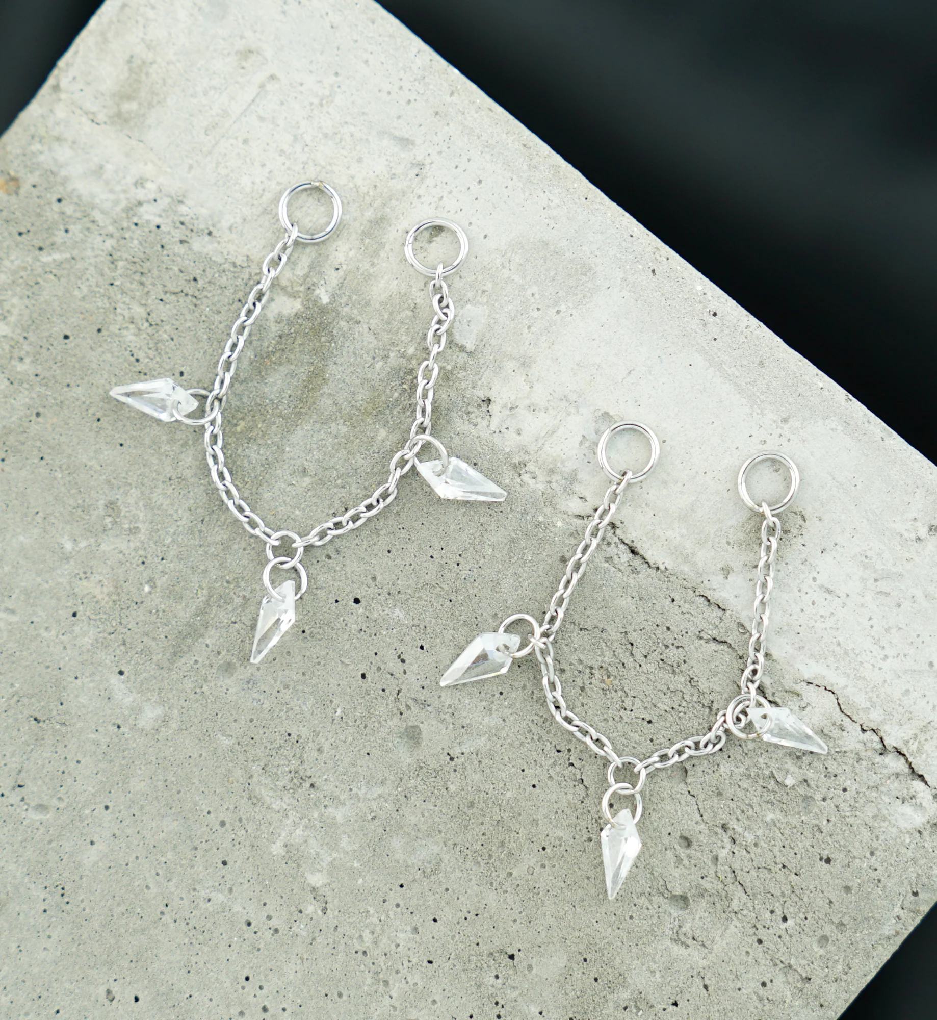 Platinum PVD Dart CZ Dangle Titanium Connecting Piercing Chain - Image 2