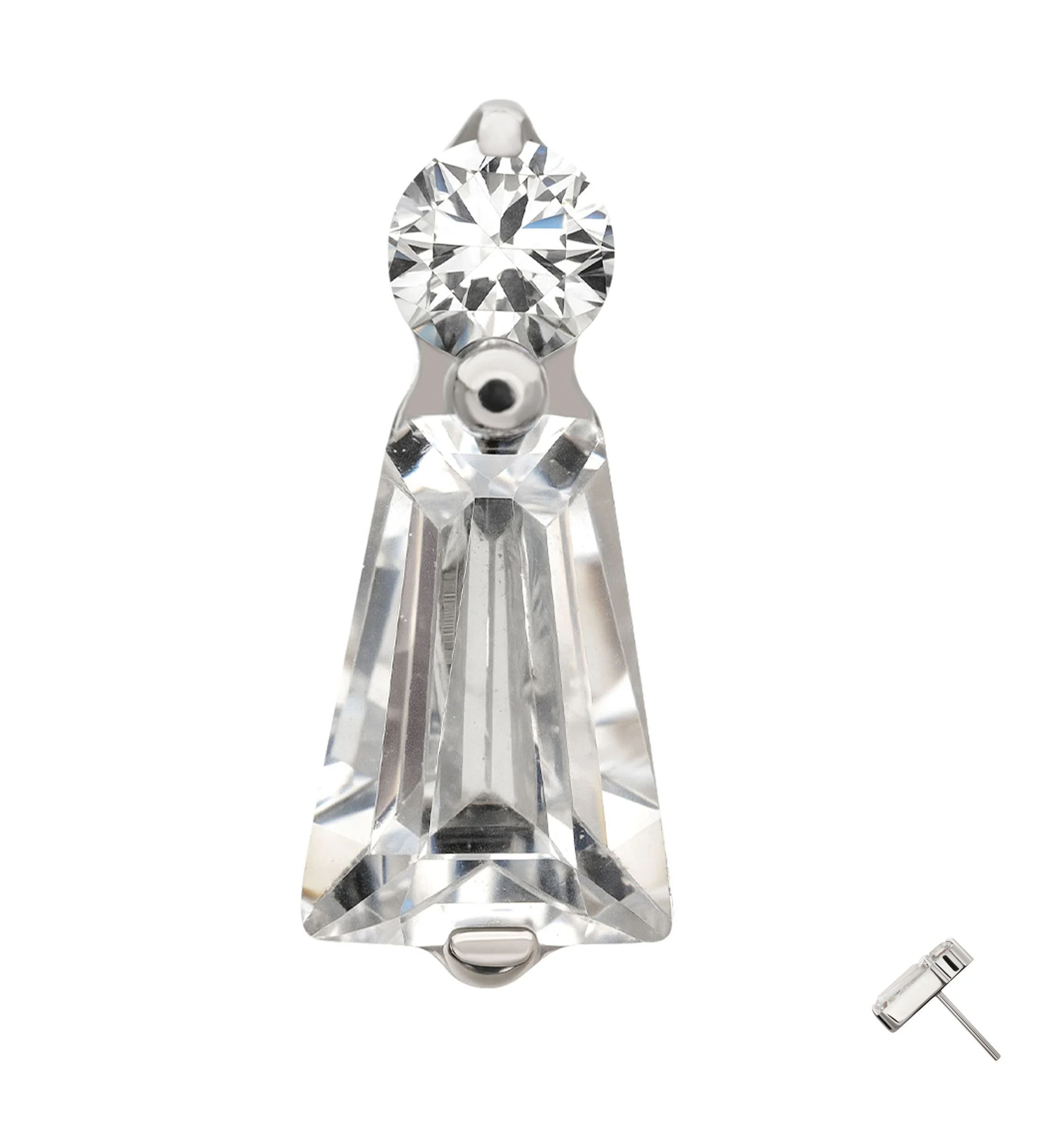 Platinum PVD Light Beam Clear CZ Titanium Threadless Top - Image 3
