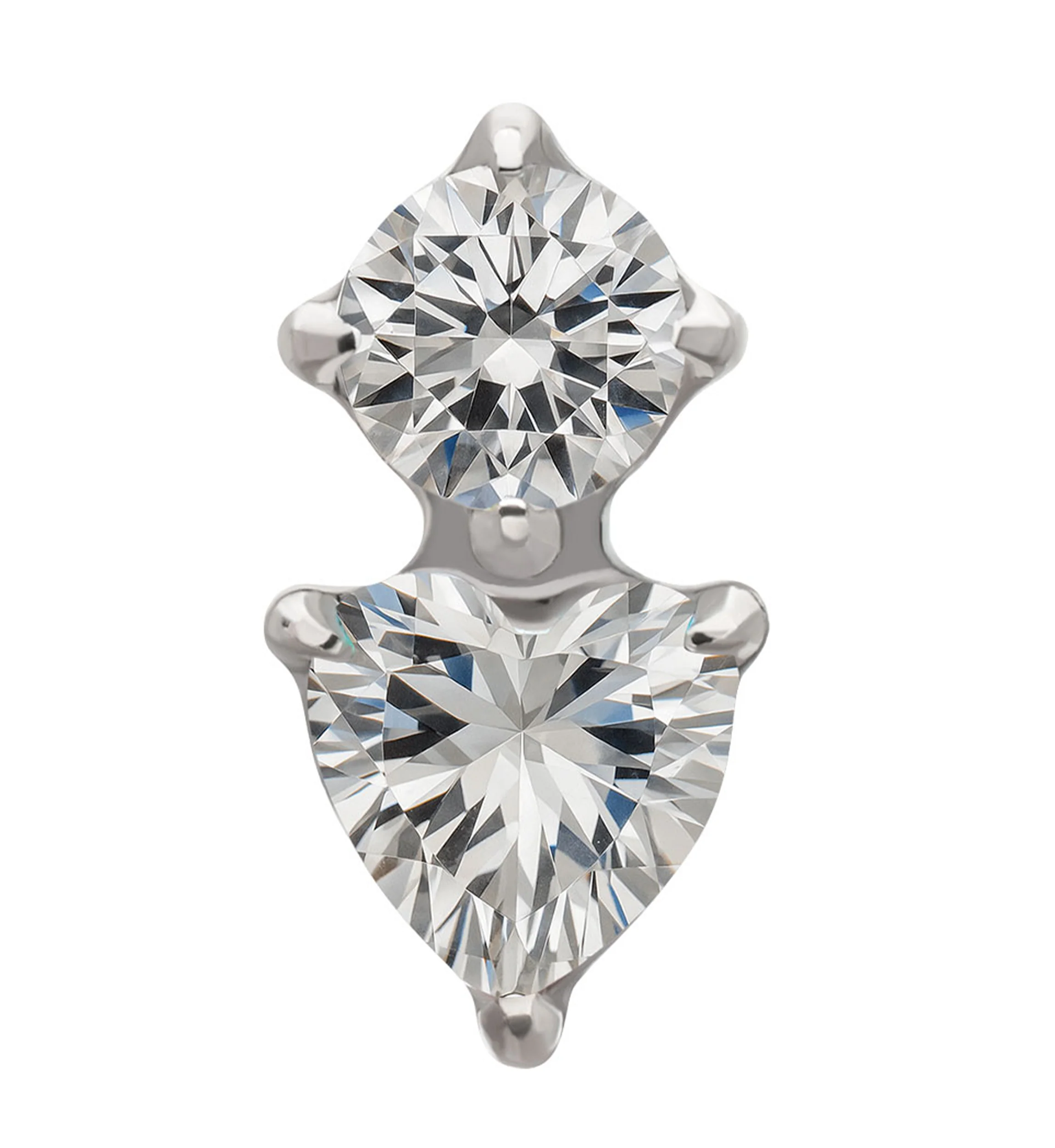 Platinum PVD Round and Heart Clear CZ Titanium Threadless Top