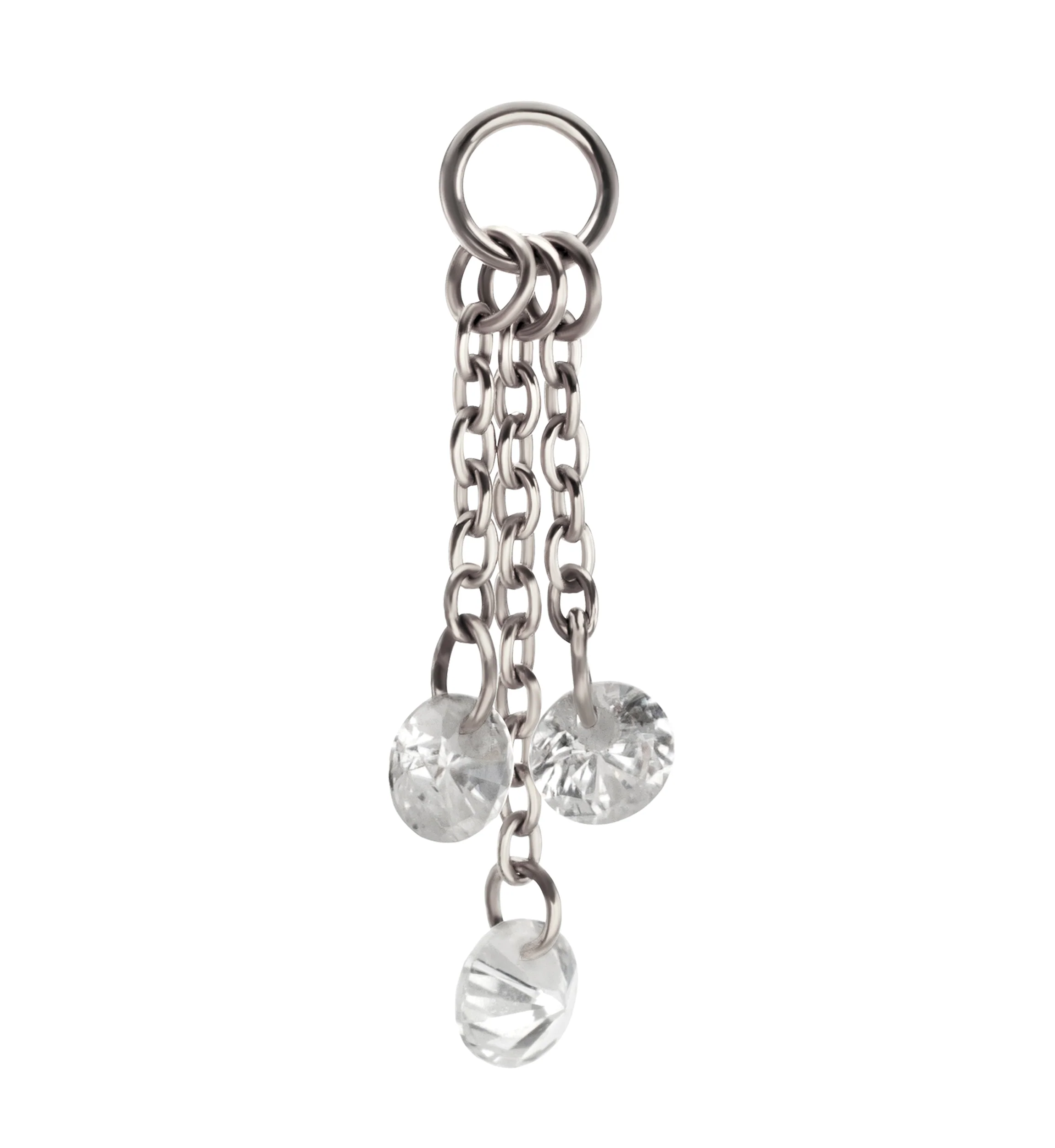 Platinum PVD Triple CZ Dangle Chain Titanium Charm