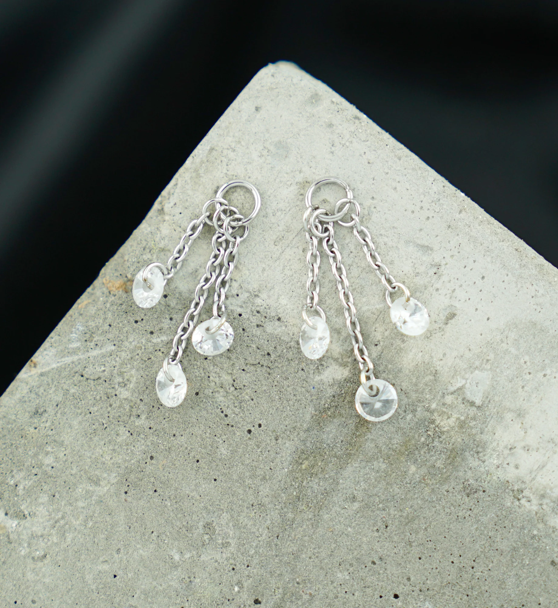 Platinum PVD Triple CZ Dangle Chain Titanium Charm - Image 3
