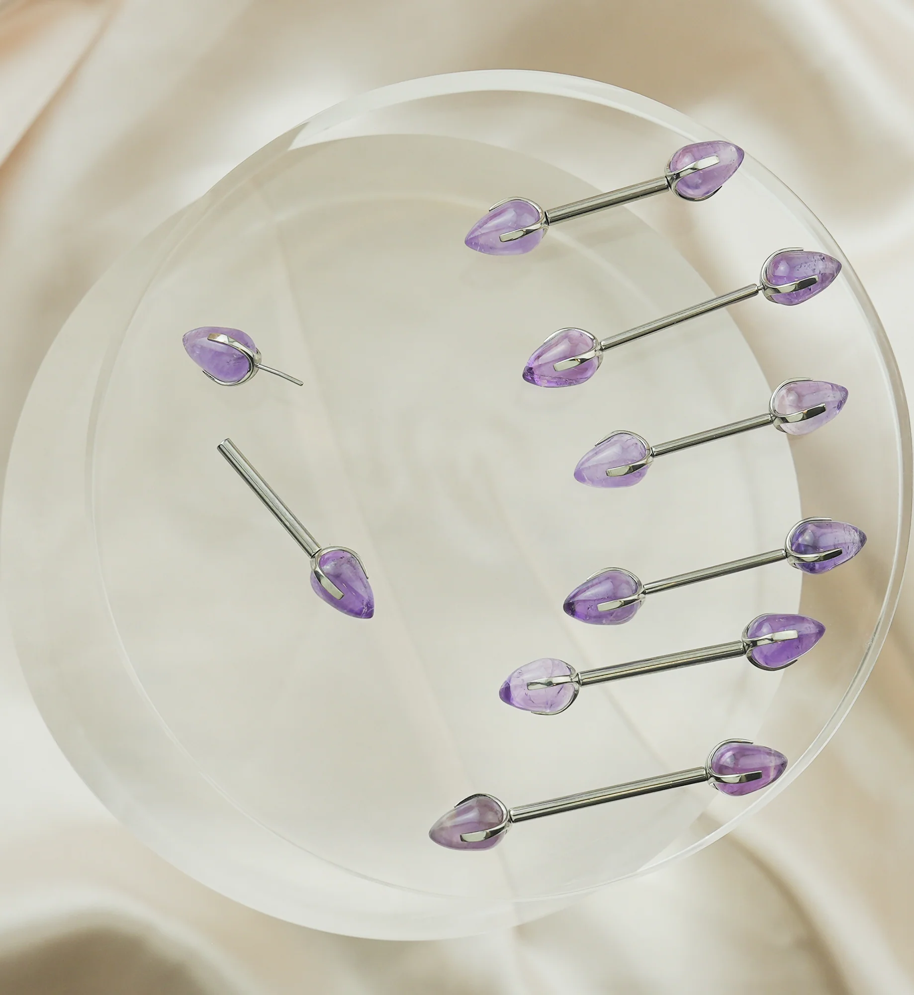 Point Amethyst Stone Threadless Titanium Nipple Barbell - Image 3