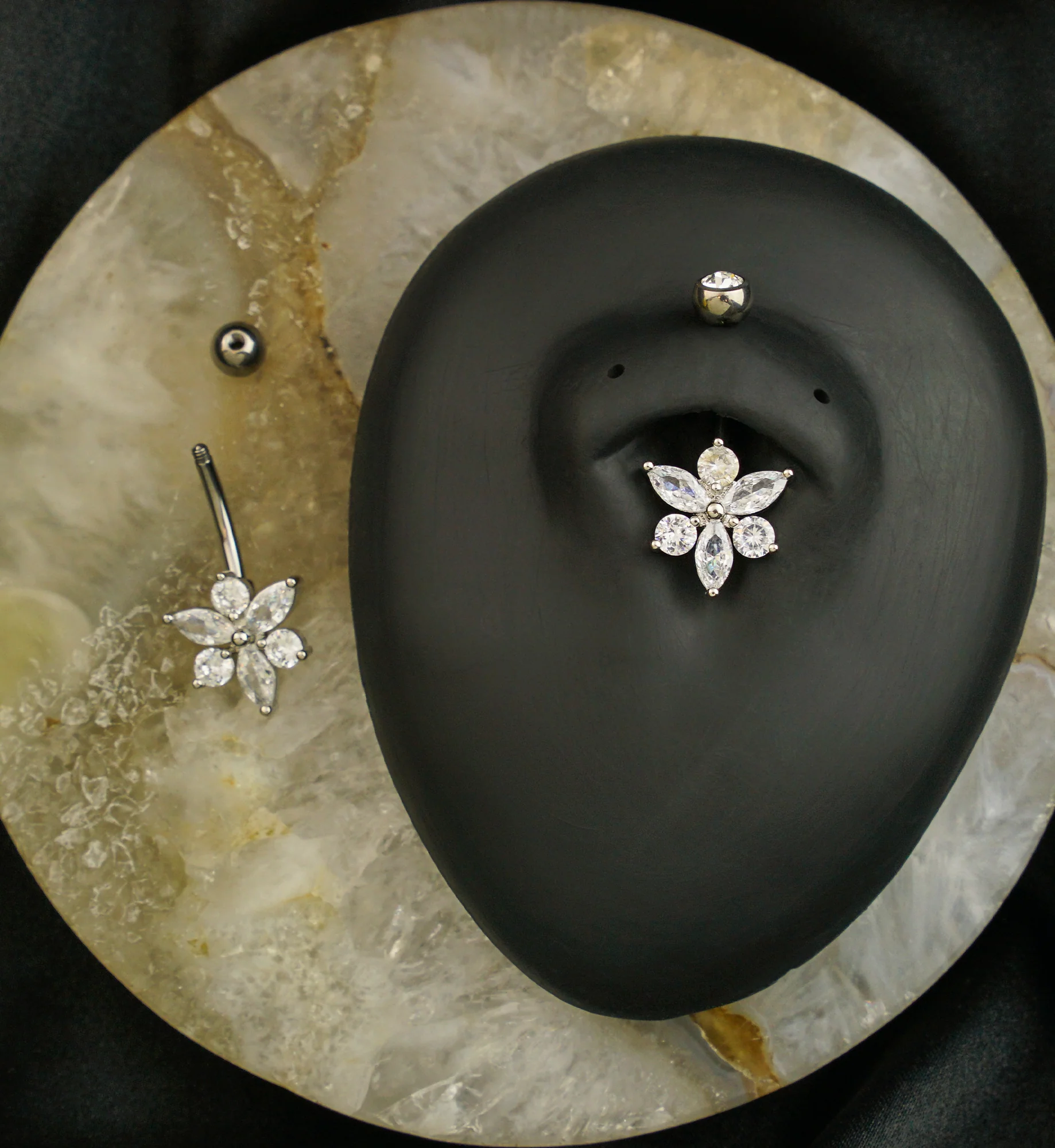 Pointed Flower Clear CZ Titanium Belly Button Ring - Image 2