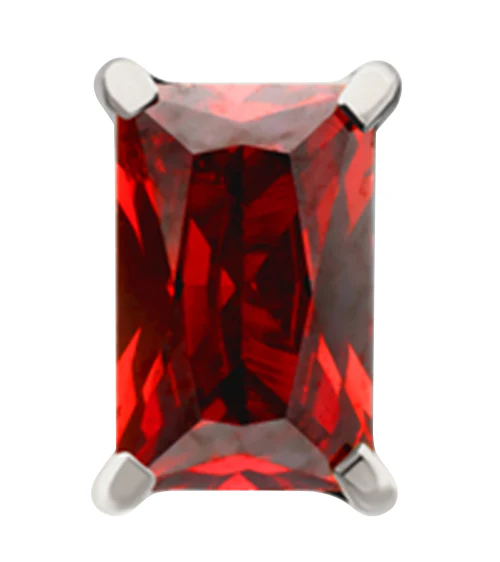 Rectangle Prong Set Garnet CZ Titanium Threadless Top