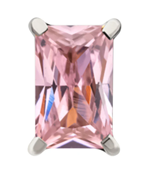 Rectangle Prong Set Pink CZ Titanium Threadless Top