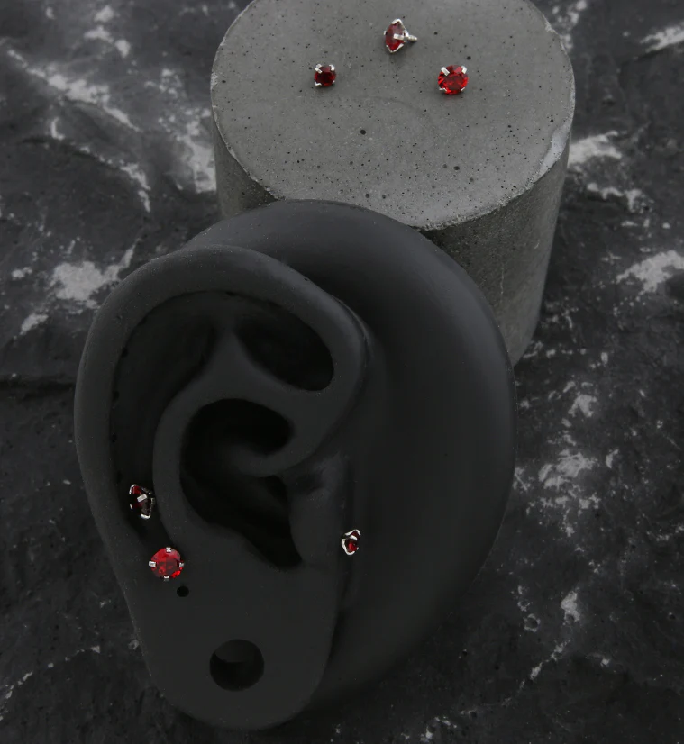 Prong Red CZ Stainless Steel Internally Threaded Top - Image 2