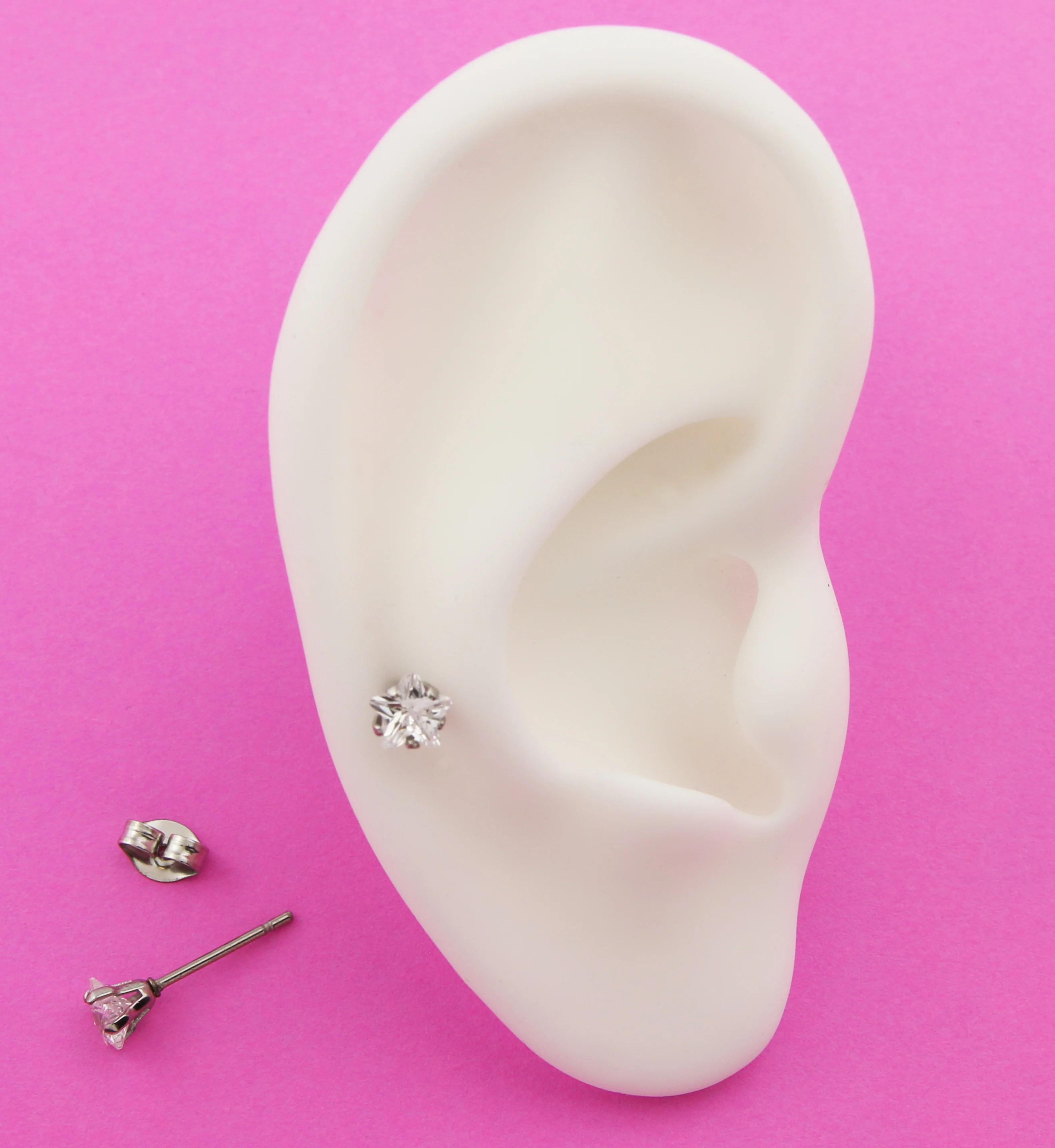 Prong Star Clear CZ Stainless Steel Stud Earrings - Image 3