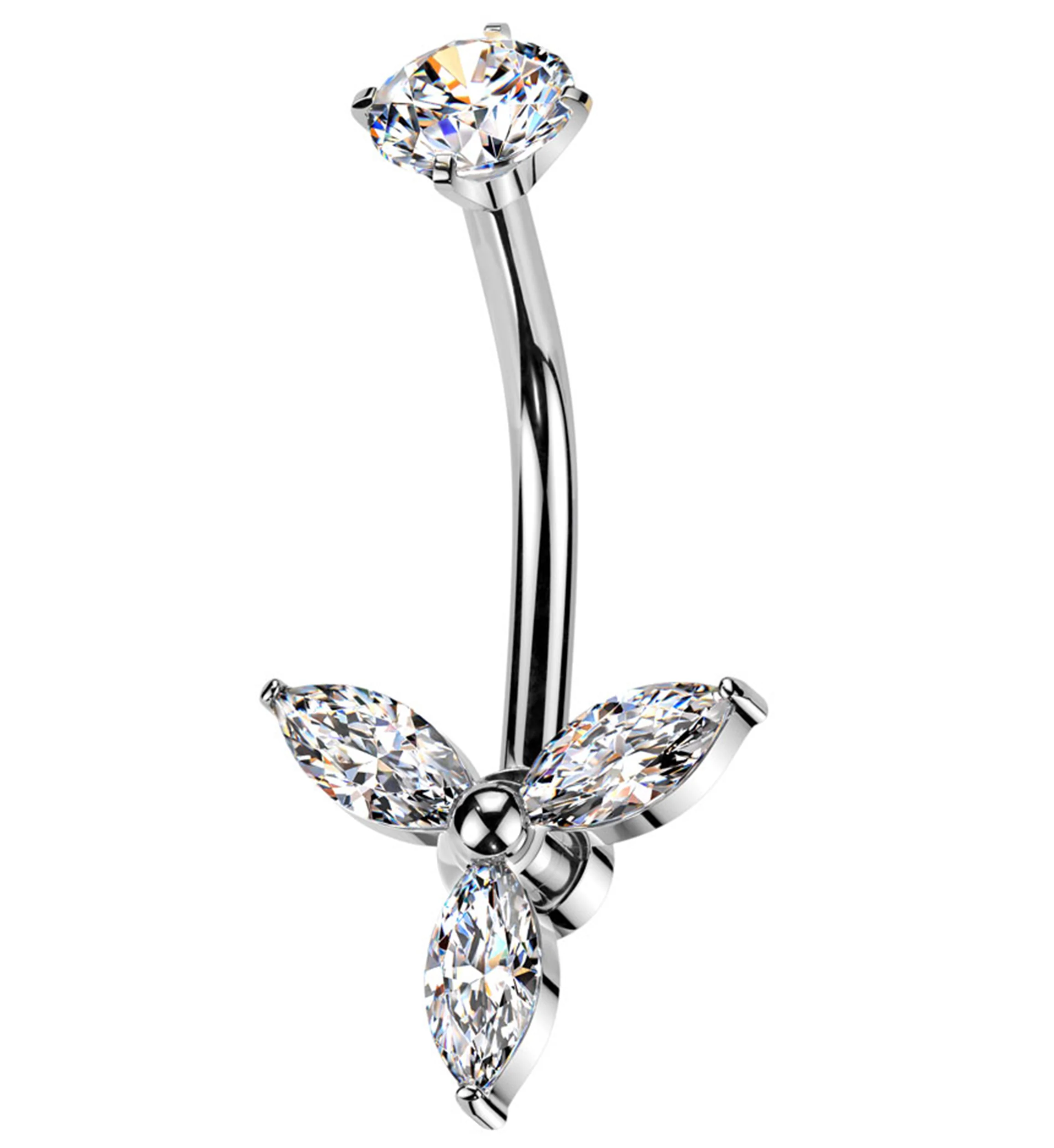 Propeller Clear CZ Internally Threaded Stainless Steel Belly Button Ring