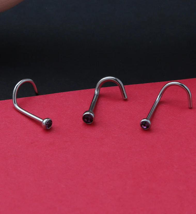 Purple Gem Nose Screw Ring - Image 2