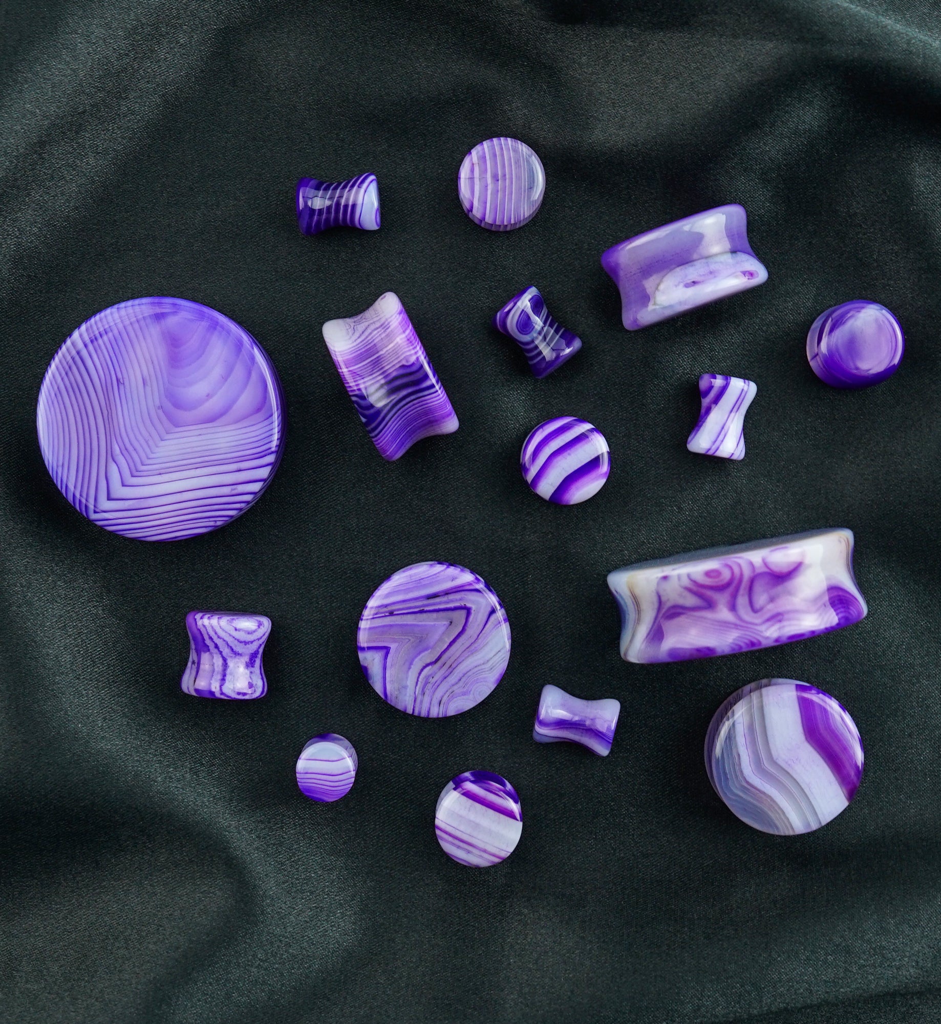 Purple Line Agate Stone Plugs - Image 6