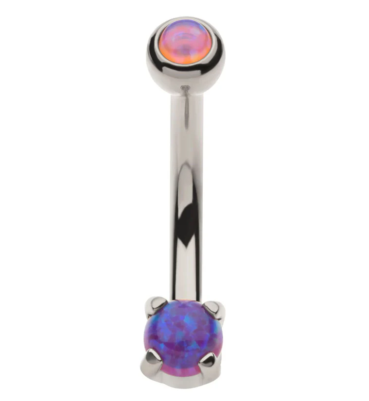 Purple Opalite Prong Set Stainless Steel Curved Barbell