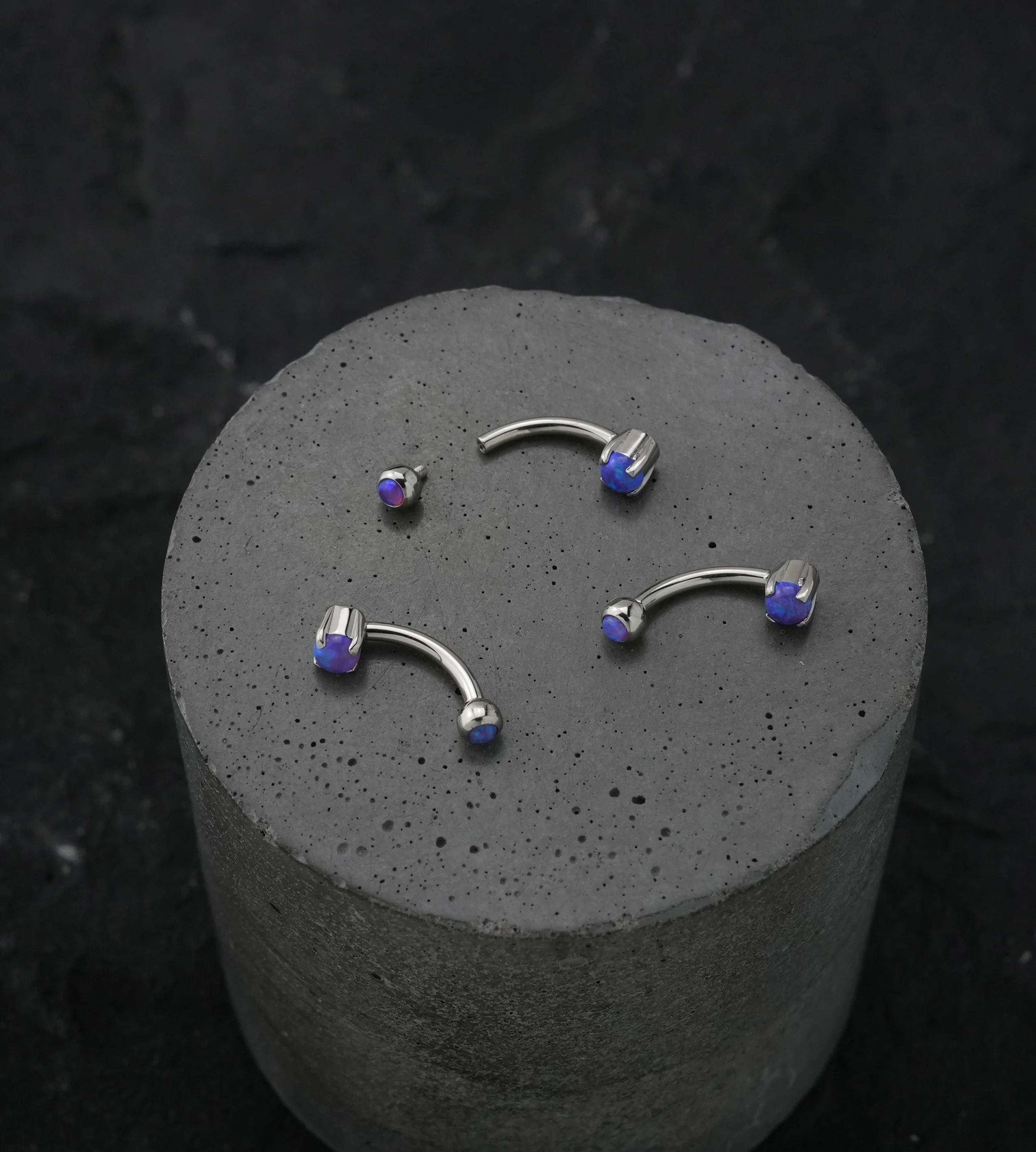 Purple Opalite Prong Set Stainless Steel Curved Barbell - Image 3