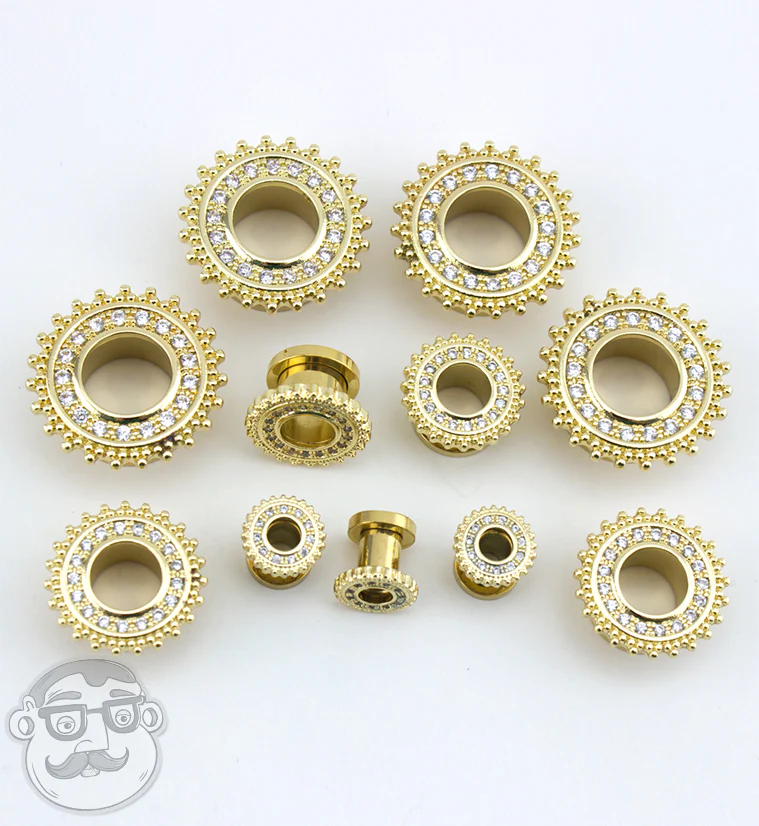 PVD Gold CZ Beaded Shield Tunnels - Image 4