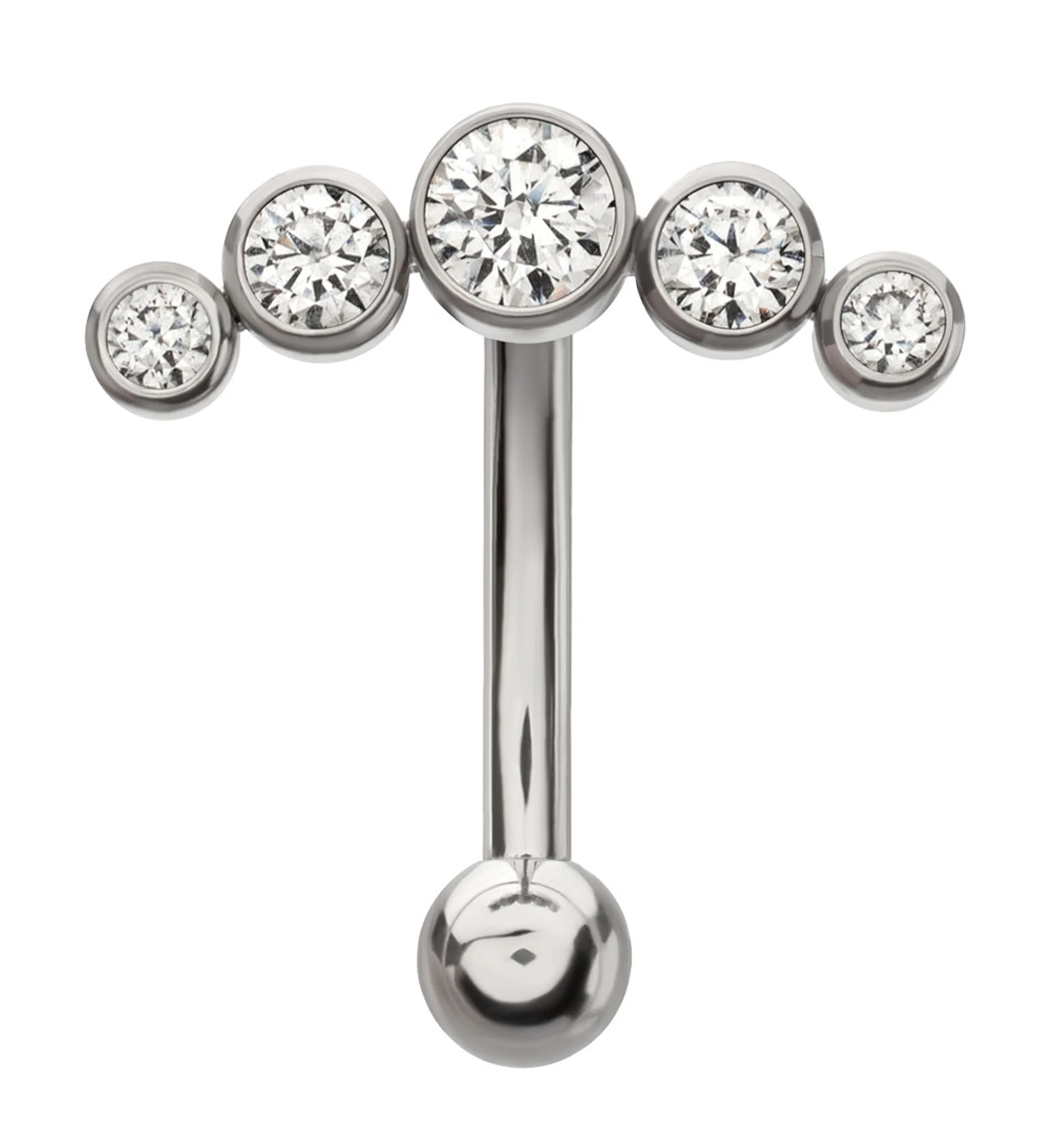 Quintet Clear CZ Internally Threaded Titanium Curved Barbell
