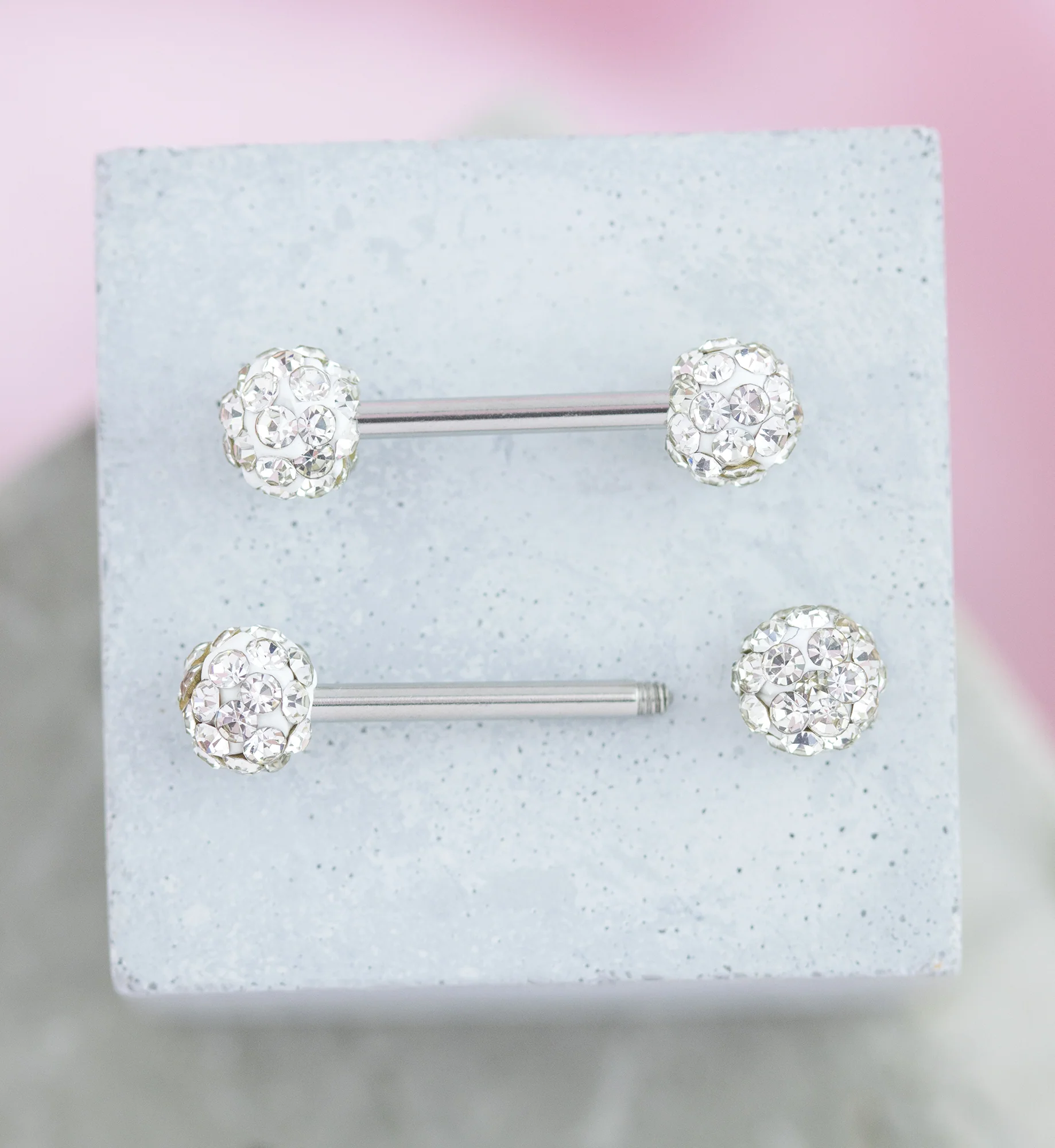 Rainbow Aurora Crystal Ball CZ Stainless Steel Externally Threaded Nipple Barbell - Image 2