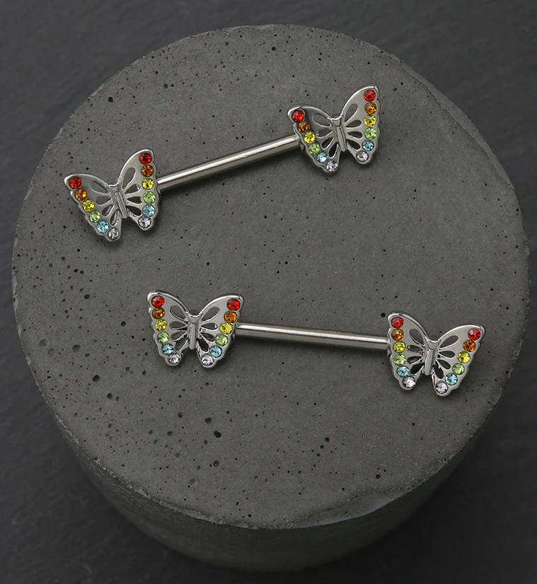 Rainbow Butterfly Stainless Steel Nipple Barbell - Image 2
