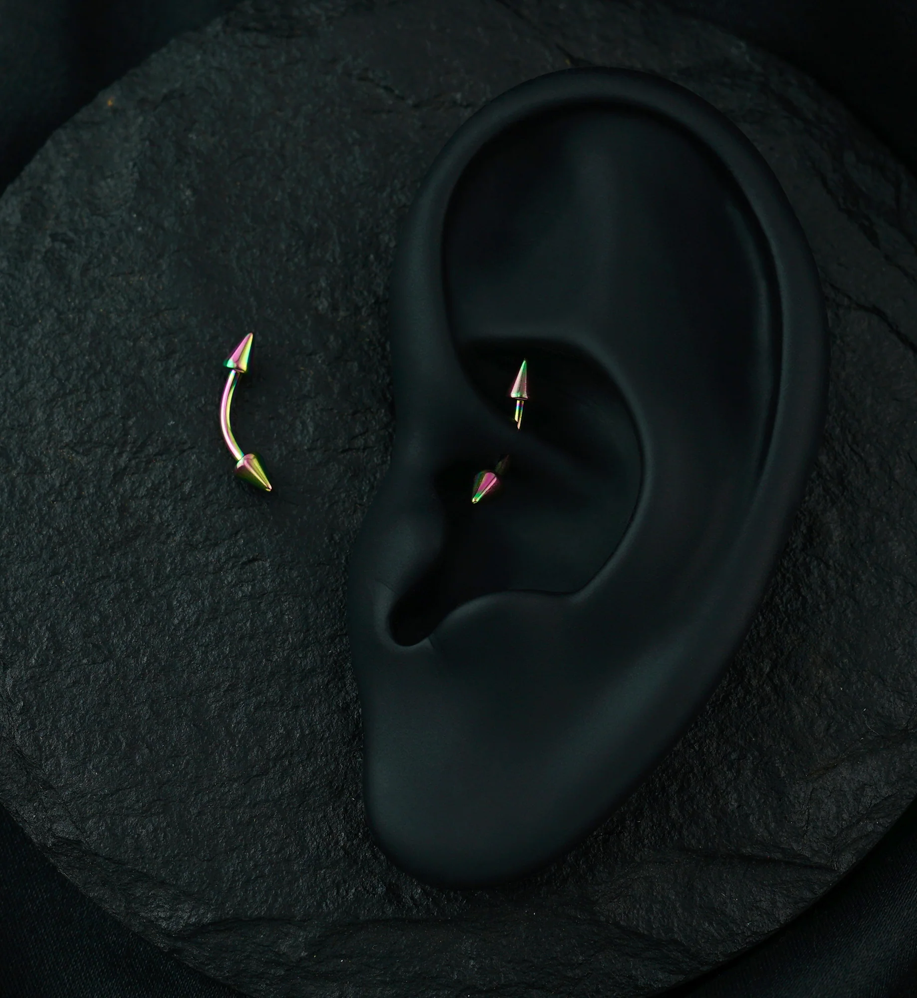 Rainbow PVD Spiked Curved Barbell - Image 2