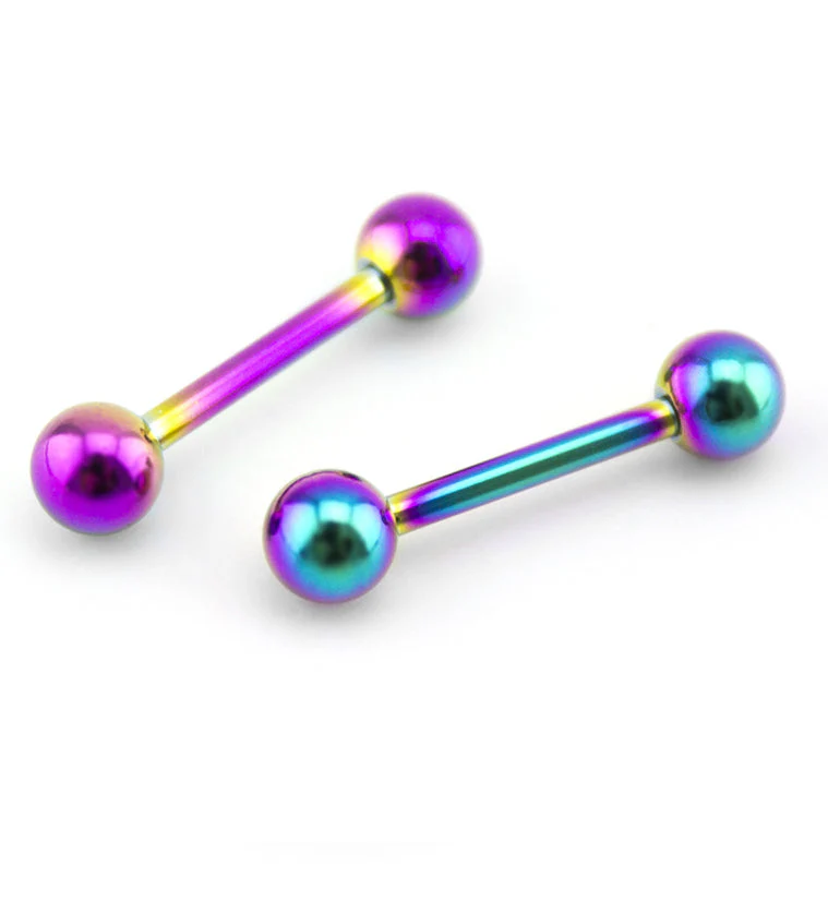 Rainbow Stainless Steel Nipple Ring Bar - Image 2