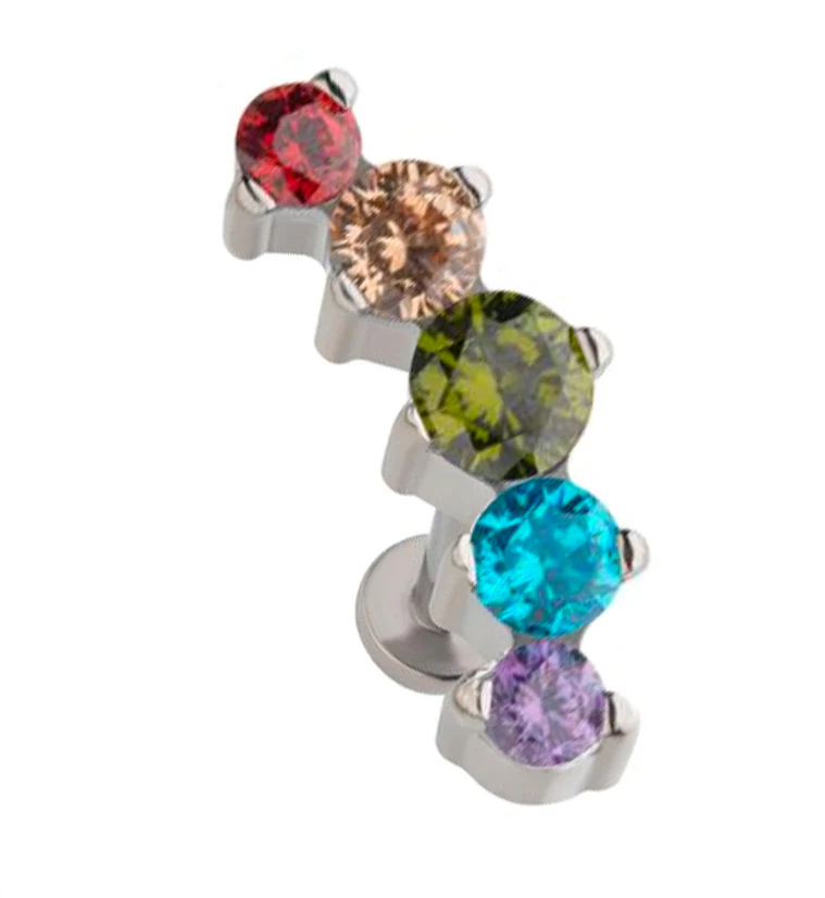 Rainbow String CZ Labret Post