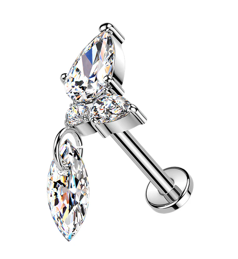 Razorleaf CZ Dangle Titanium Threadless Labret