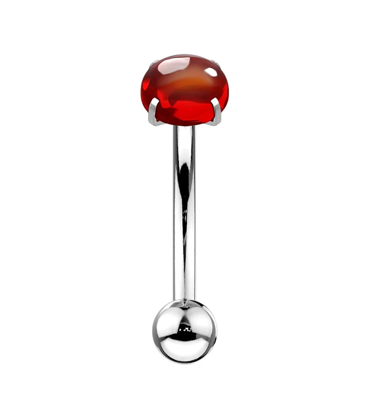 Red Cabochon Prong Set Stainless Steel Curved Barbell