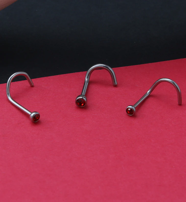 Red Gem Nose Screw Ring - Image 2
