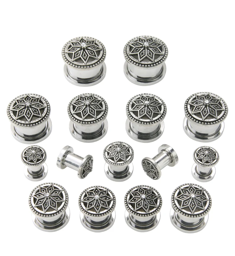 Relic Flower CZ Stainless Steel Tunnel Plugs - Image 3