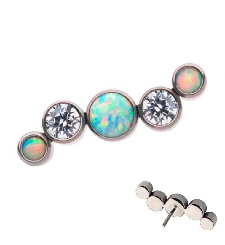 Ripple Clear CZ and White Opalite Threadless Titanium Top