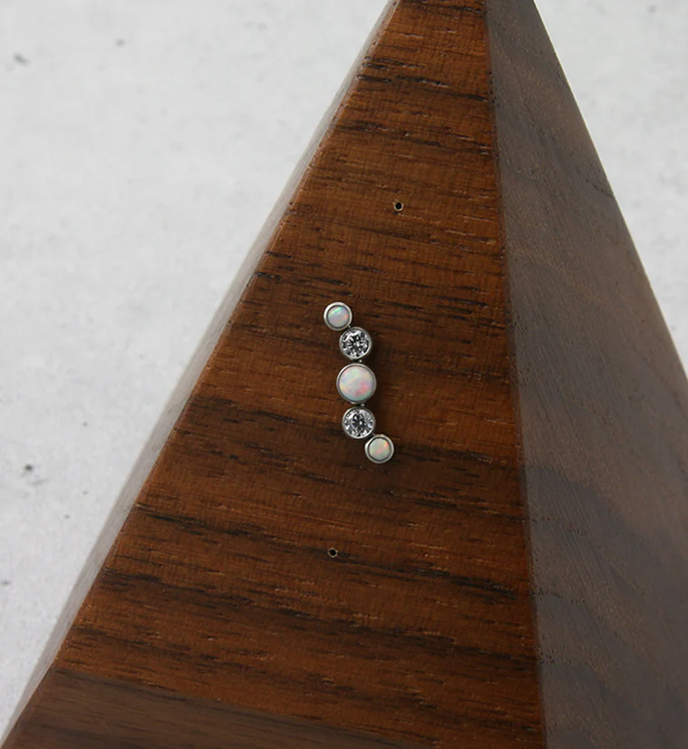 Ripple Clear CZ and White Opalite Threadless Titanium Top - Image 2