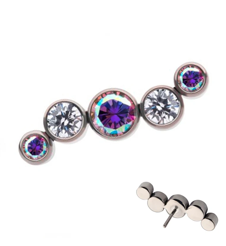 Ripple Rainbow Aurora CZ Threadless Titanium Top