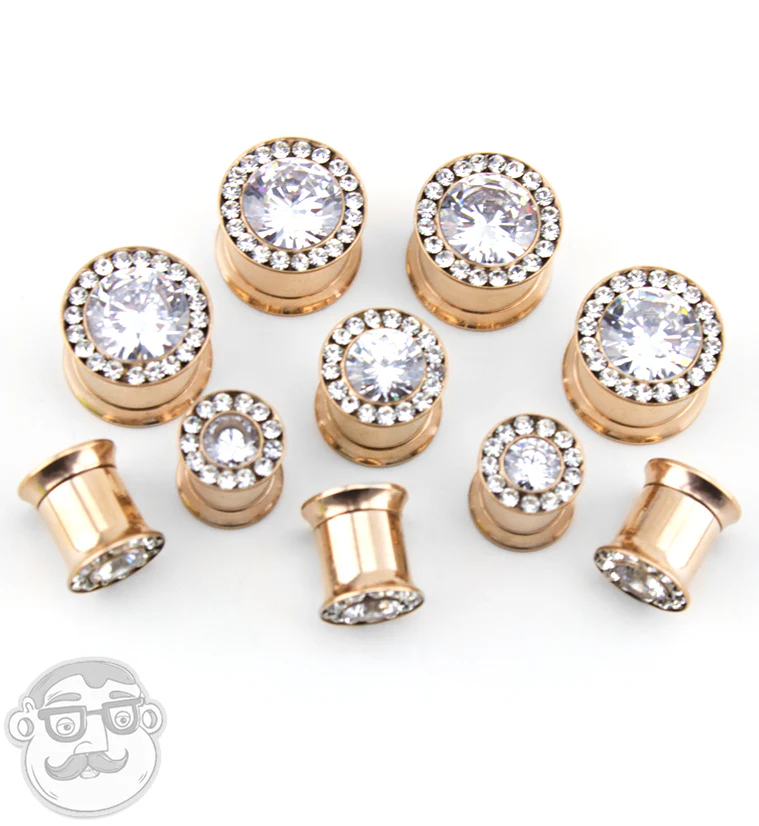 Rose Gold Internally Threaded CZ Plugs - Image 3