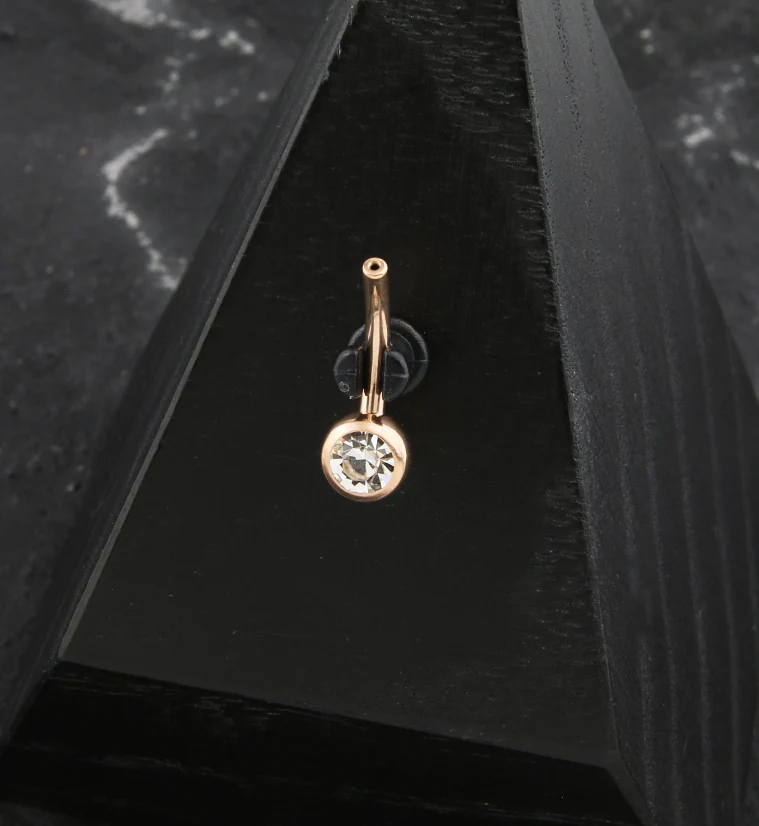 Rose Gold PVD Bezel Clear CZ Titanium Threadless Belly Button Ring Base - Image 2