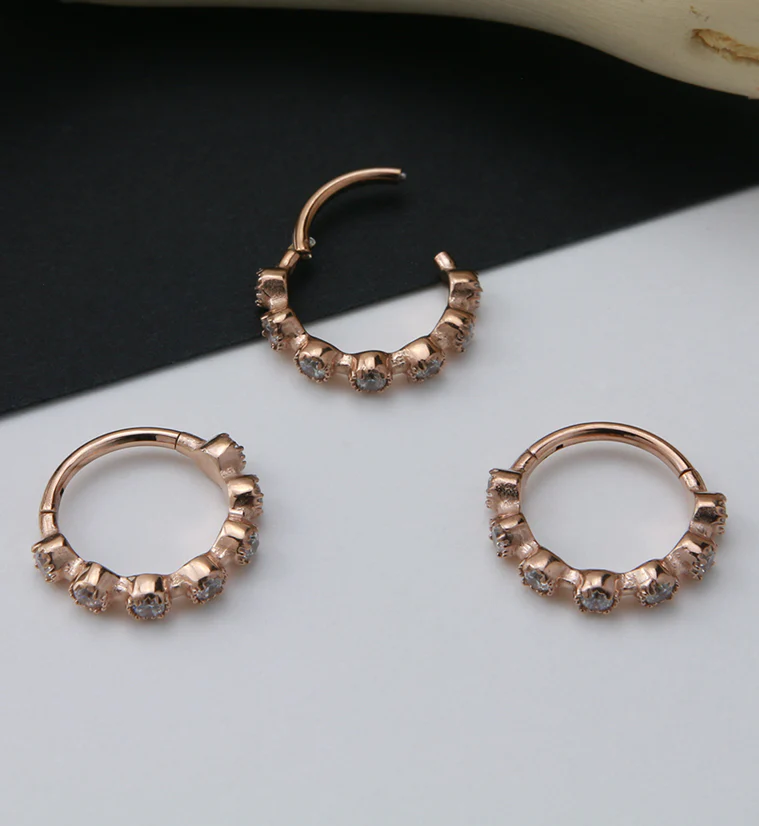 Rose Gold PVD Clear CZ Band Hinged Segment Ring - Image 2