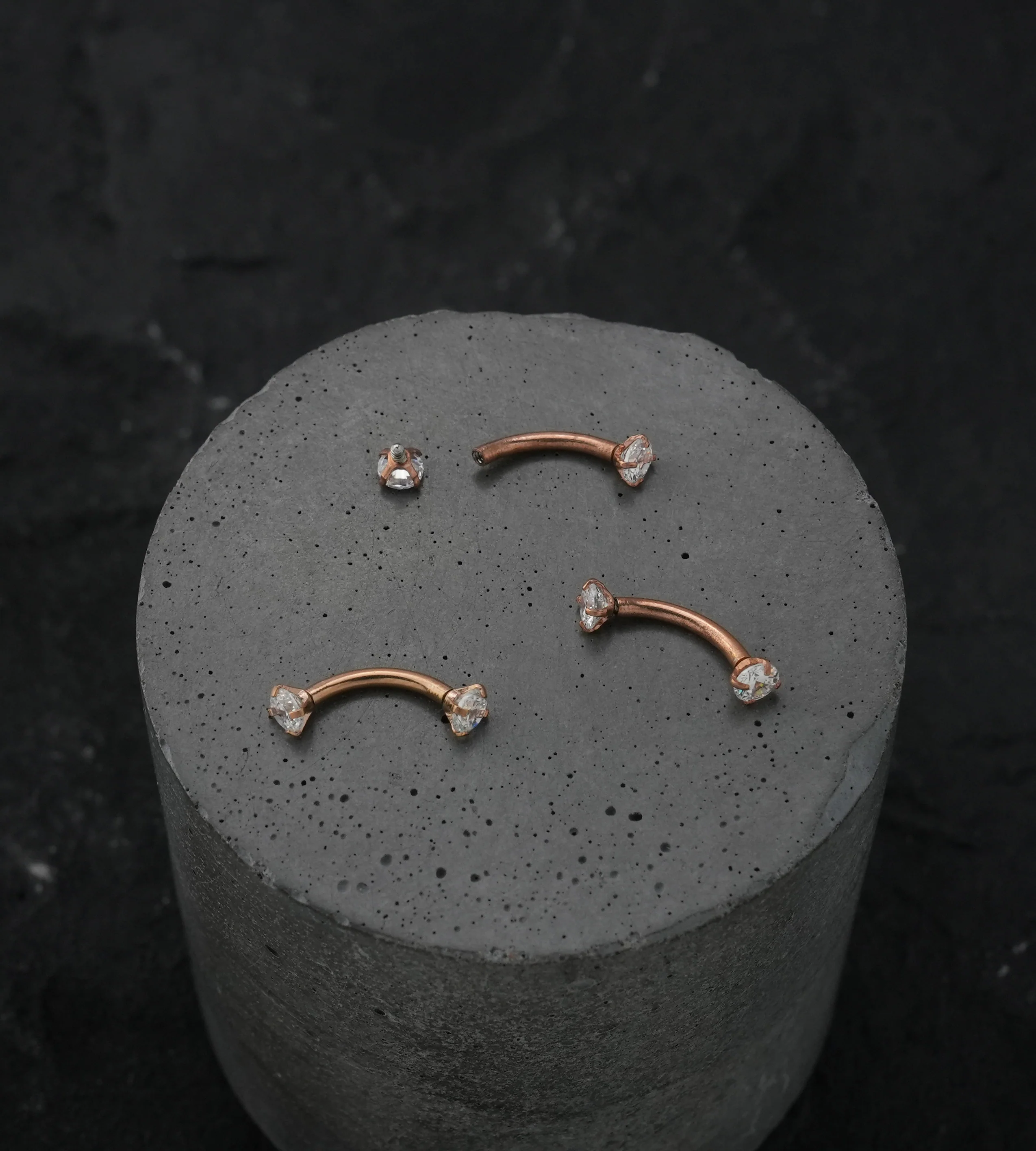 Rose Gold PVD Clear CZ Prong Set Stainless Steel Curved Barbell - Image 3