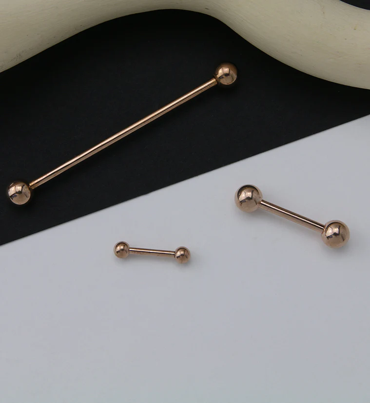 Rose Gold PVD Double Ball Titanium Barbell - Image 2