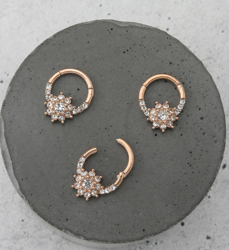 Rose Gold PVD Floret CZ Hinged Segment Ring - Image 2
