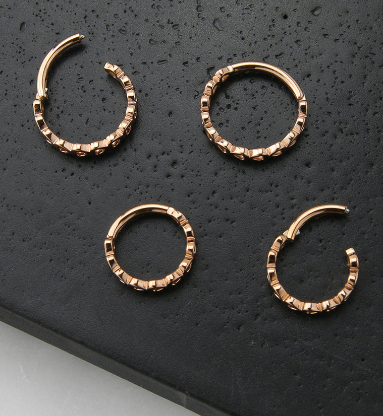 16G Rose Gold PVD Heart Row Stainless Steel Hinged Segment Ring - Image 2