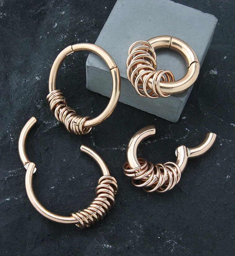Rose Gold PVD Active Rings Hinged Ear Weights - Image 2