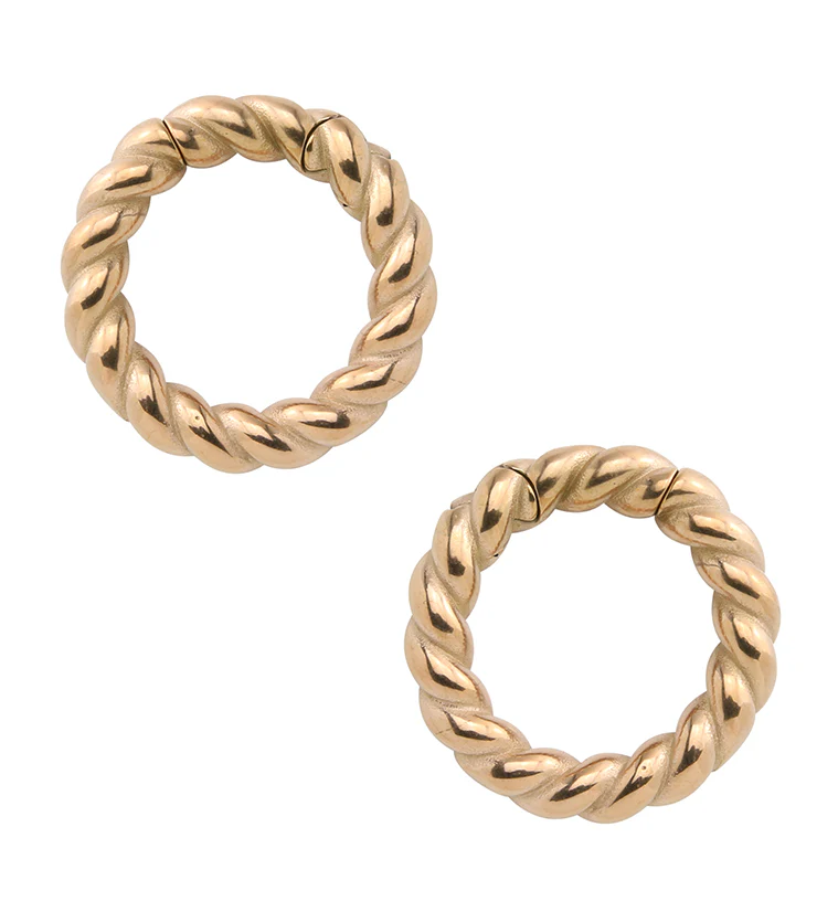 Rose Gold PVD Twist Stainless Steel Hinged Ear Weights