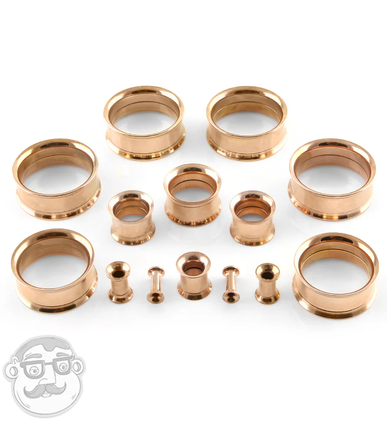 Rose Gold PVD Steel Internally Threaded Tunnel Plugs - Image 2