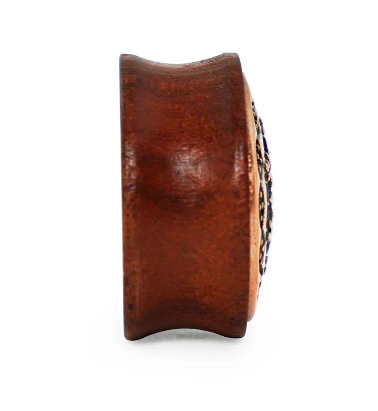 Rose Wood Plugs With Tribal Floral Inlay - Image 4