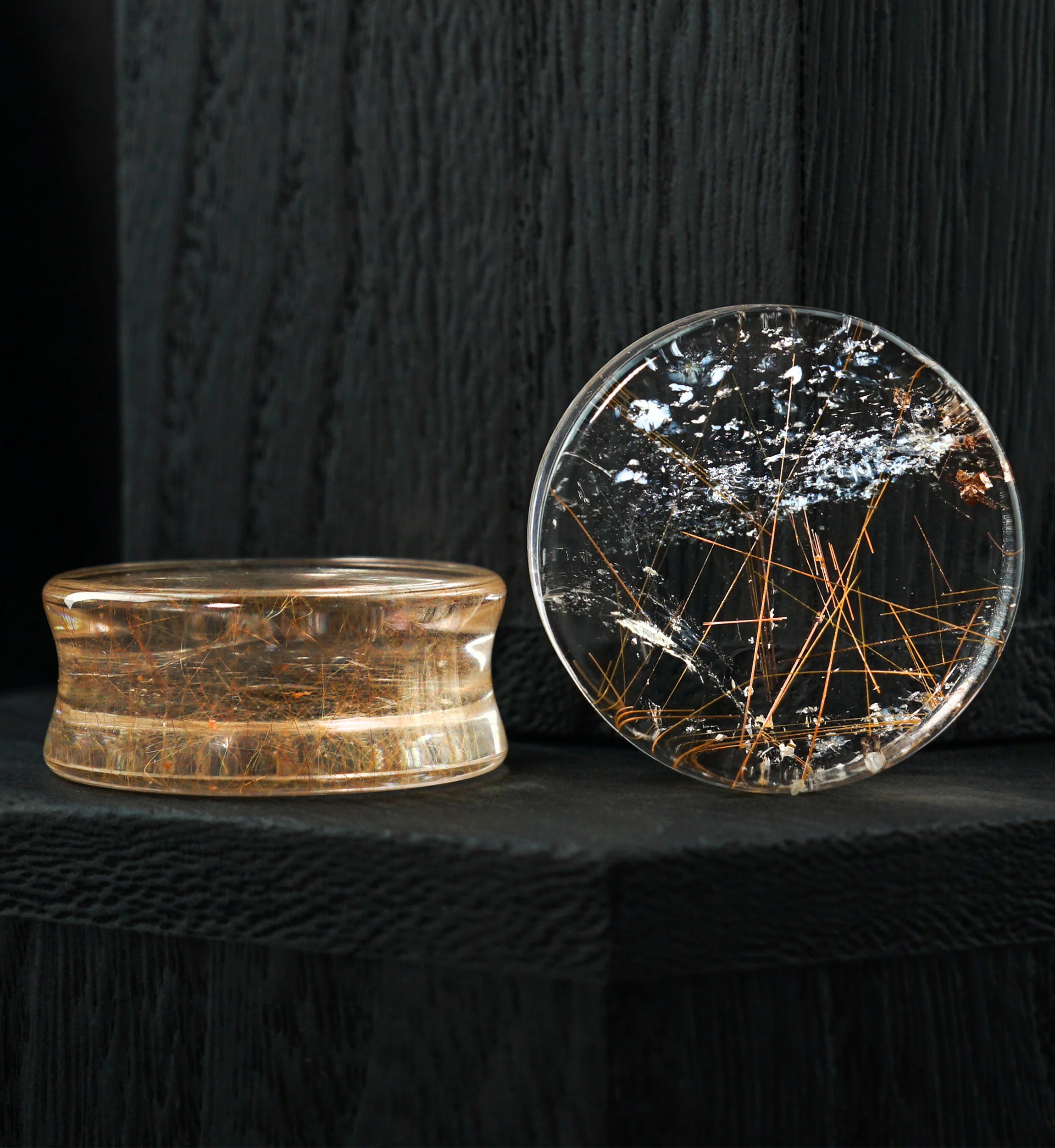 Rutilated Quartz Stone Plugs 1 Inch (25mm) Version 2