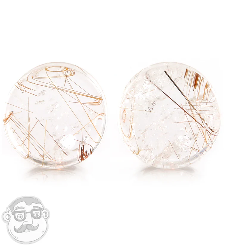 Rutilated Quartz Stone Plugs 5/8" (16mm)﻿﻿ Version 8