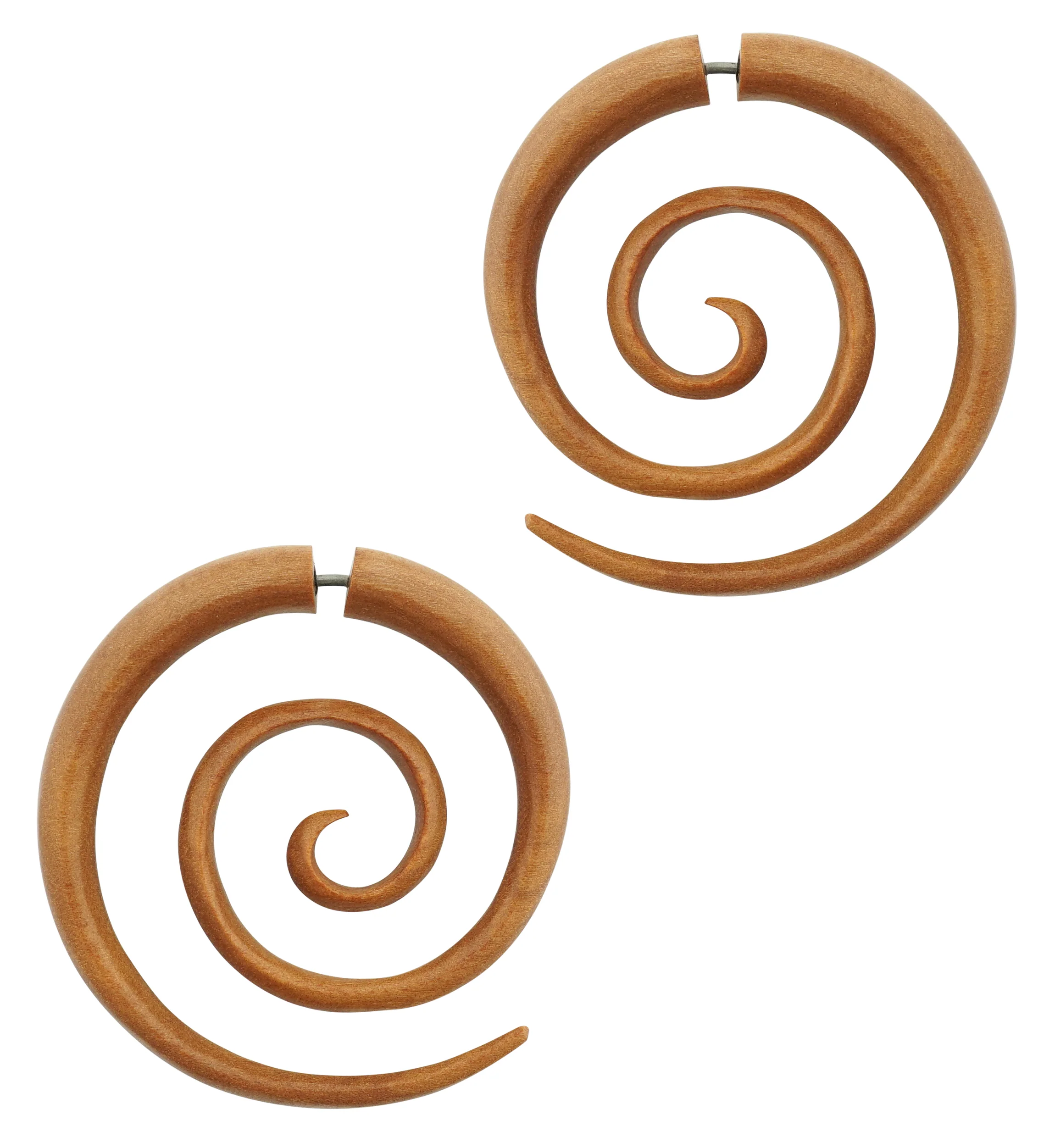 Saba Wood Fake Gauge Large Spirals Tribal Earrings - Image 4