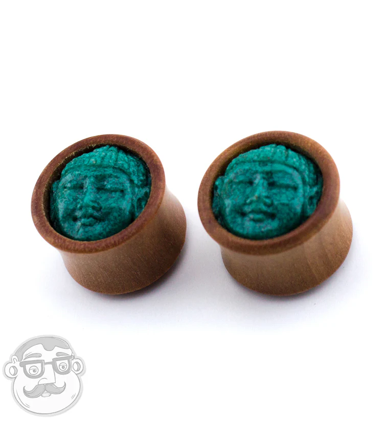 Saba Wood Plugs With Buddha Stone Inlay - Image 5