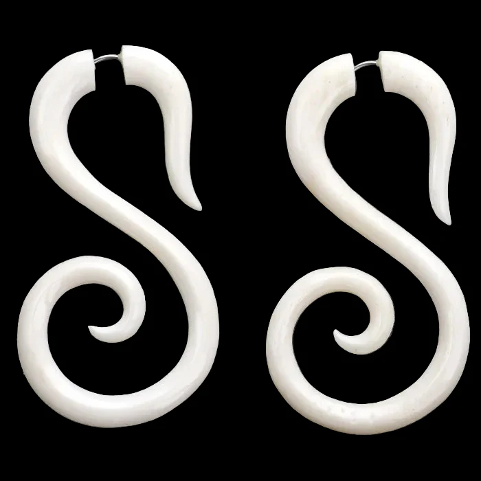 Salander Spiral Organic Fake Gauges Bone Earrings